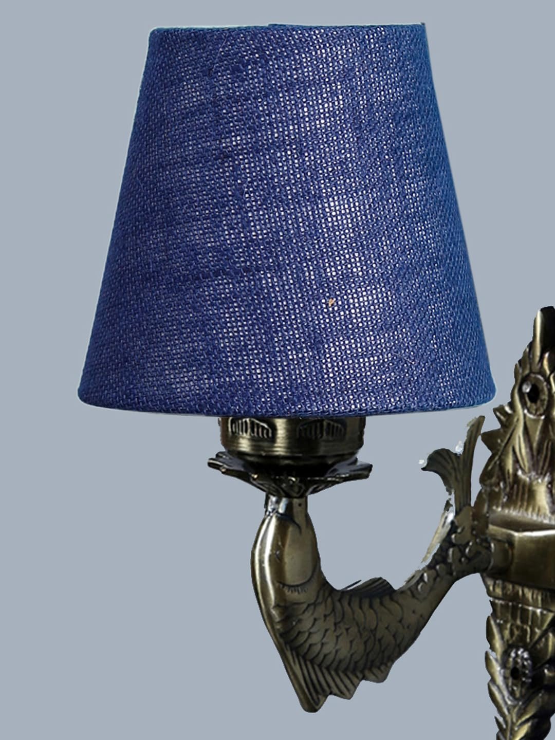 Antique Gold Fish Wall Lamp for Office/Home/Gifting with Jute conical Blue Shade(7x5.5x9.25) Inches -42