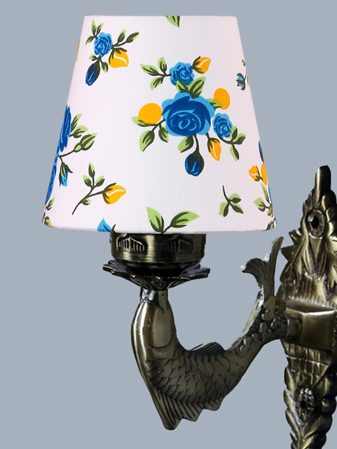 Antique Gold Fish Wall Lamp for Office/Home/Gifting with Cotton conical Printed Shade(7x5.5x9.25) Inches -43