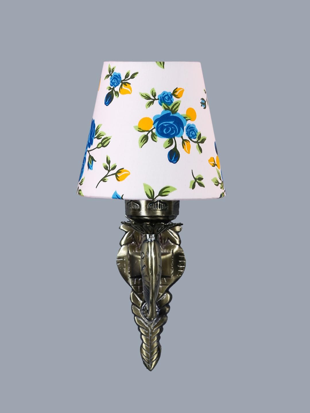Antique Gold Fish Wall Lamp for Office/Home/Gifting with Cotton conical Printed Shade(7x5.5x9.25) Inches -43