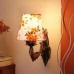 Antique Gold Fish Wall Lamp for Office/Home/Gifting with Cotton conical Printed Shade(7×5.5×9.25) Inches -44