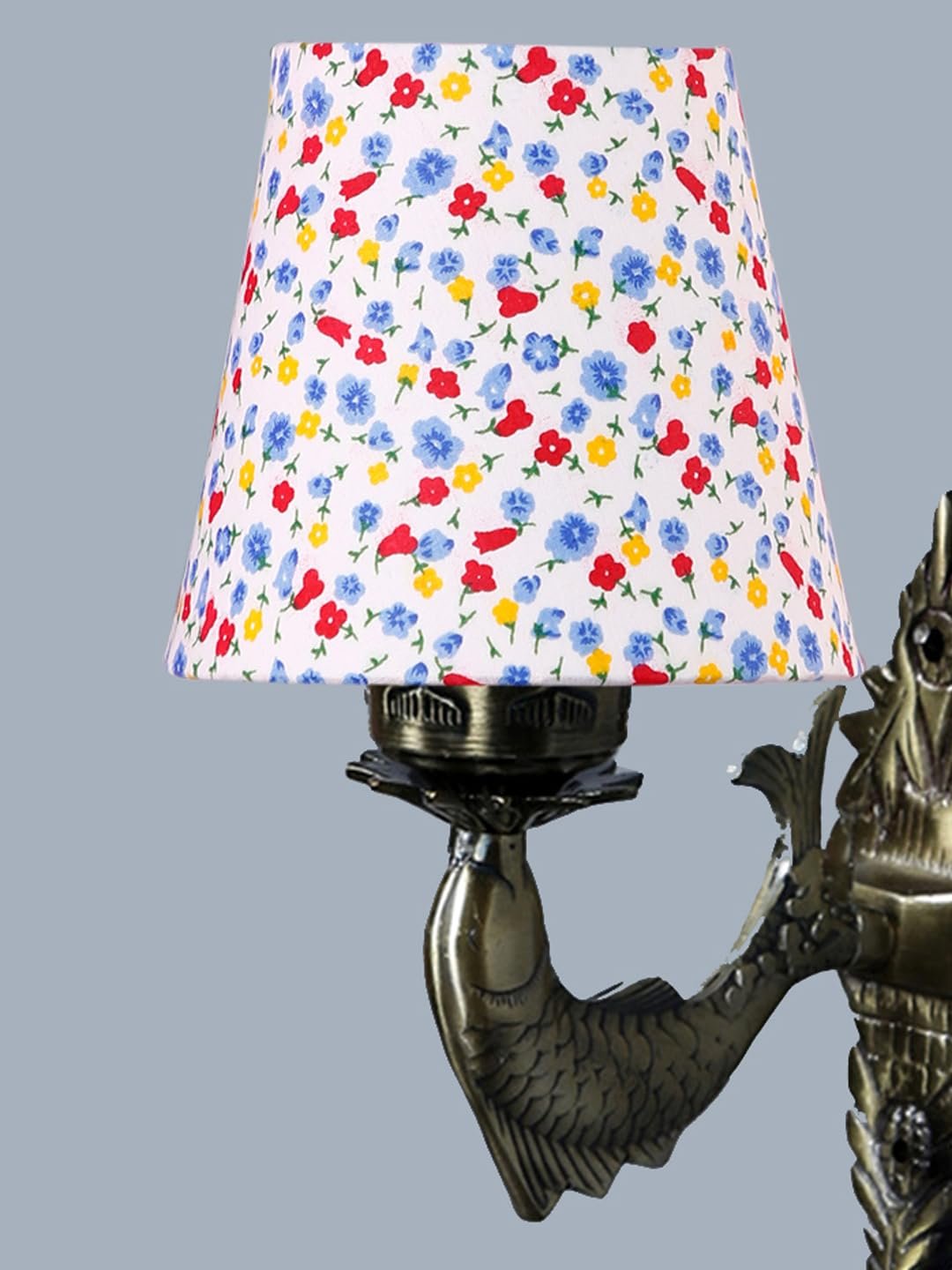 Antique Gold Fish Wall Lamp for Office/Home/Gifting with Cotton conical Printed Shade(7x5.5x9.25) Inches -45