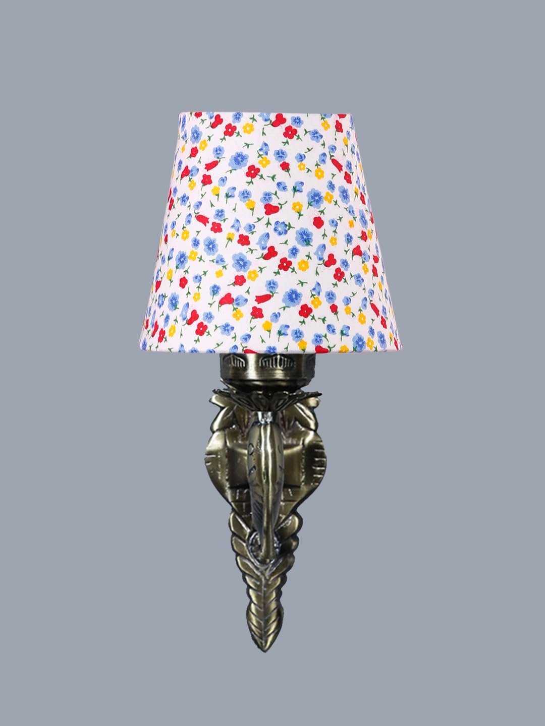 Antique Gold Fish Wall Lamp for Office/Home/Gifting with Cotton conical Printed Shade(7x5.5x9.25) Inches -45