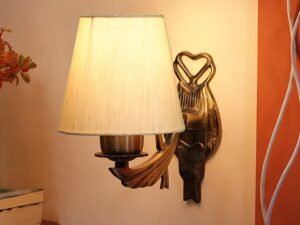 Antique Gold Wall Lamp for Office/Home/Gifting with Cotton conical Off-White Shade(7x5.5x9.25) Inches -46