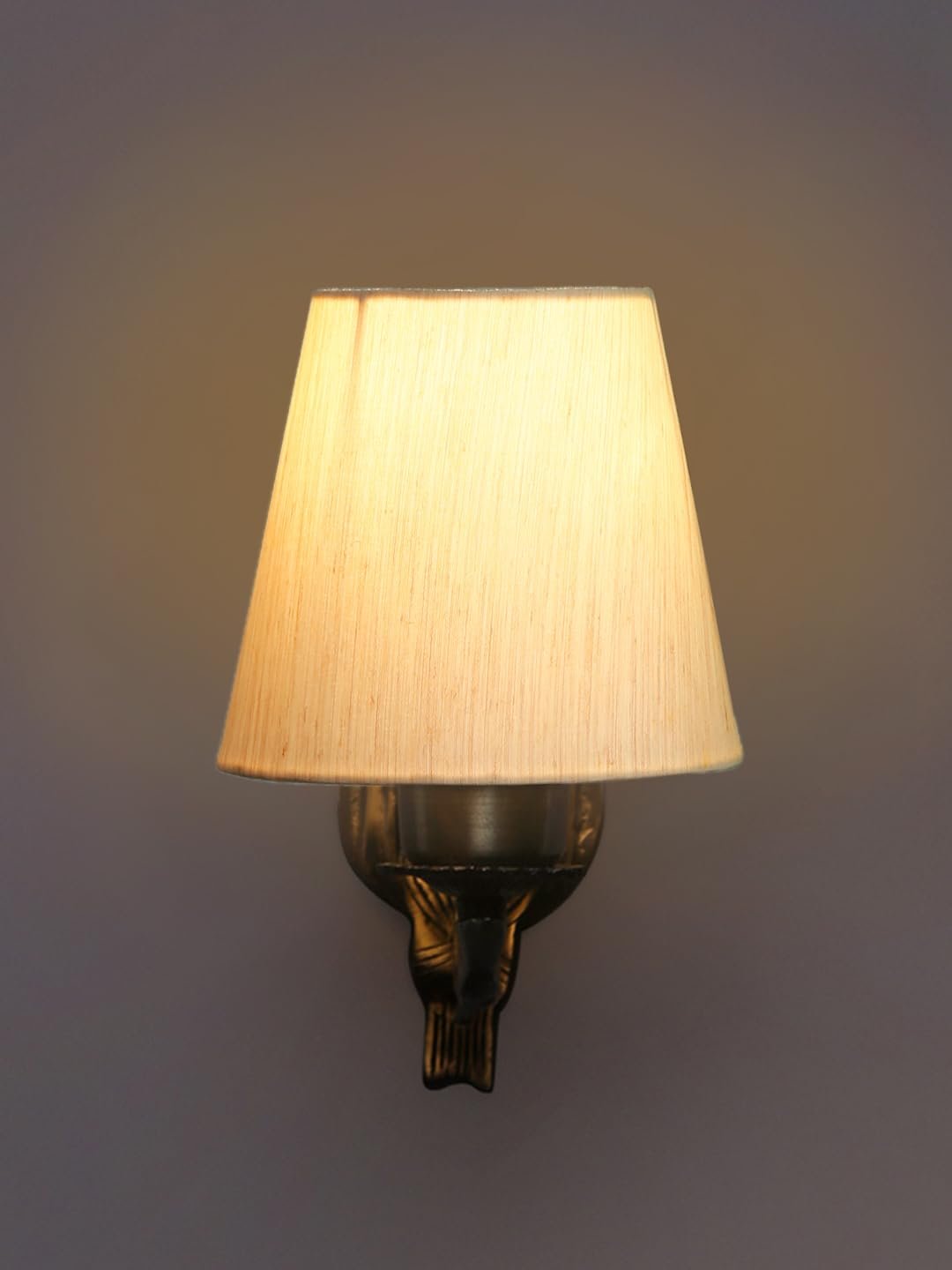 Antique Gold Wall Lamp for Office/Home/Gifting with Cotton conical Off-White Shade(7x5.5x9.25) Inches -46