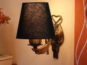 Antique Gold Wall Lamp for Office/Home/Gifting with Cotton conical Black Shade(7x5.5x9.25) Inches