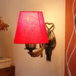 Antique Gold Wall Lamp for Office/Home/Gifting with Cotton conical Red Shade(7×5.5×9.25) Inches