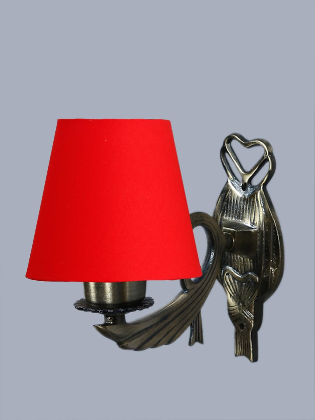 Antique Gold Wall Lamp for Office/Home/Gifting with Cotton conical Red Shade(7x5.5x9.25) Inches