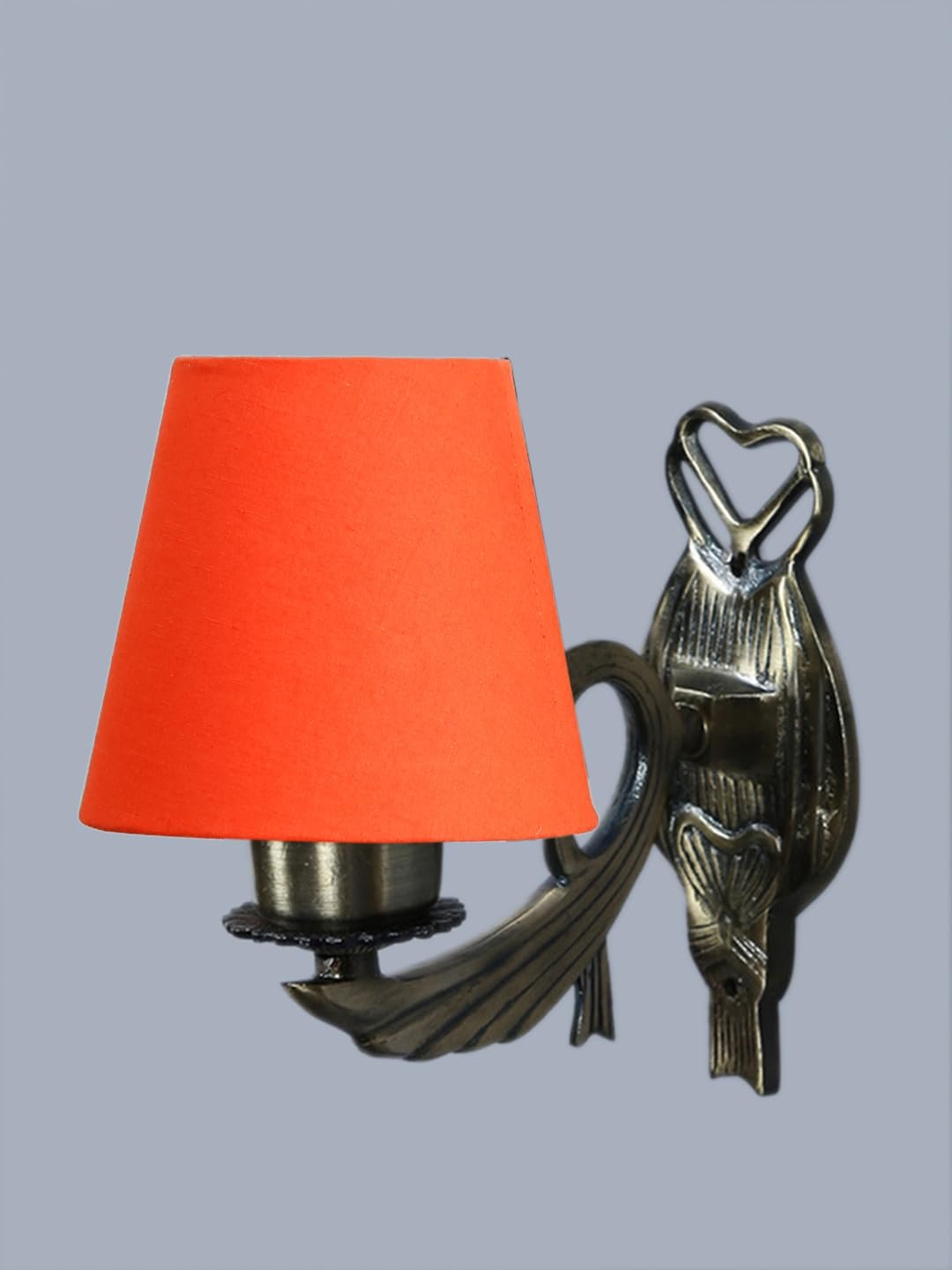 Antique Gold Wall Lamp for Office/Home/Gifting with Cotton conical Orange Shade(7x5.5x9.25) Inches