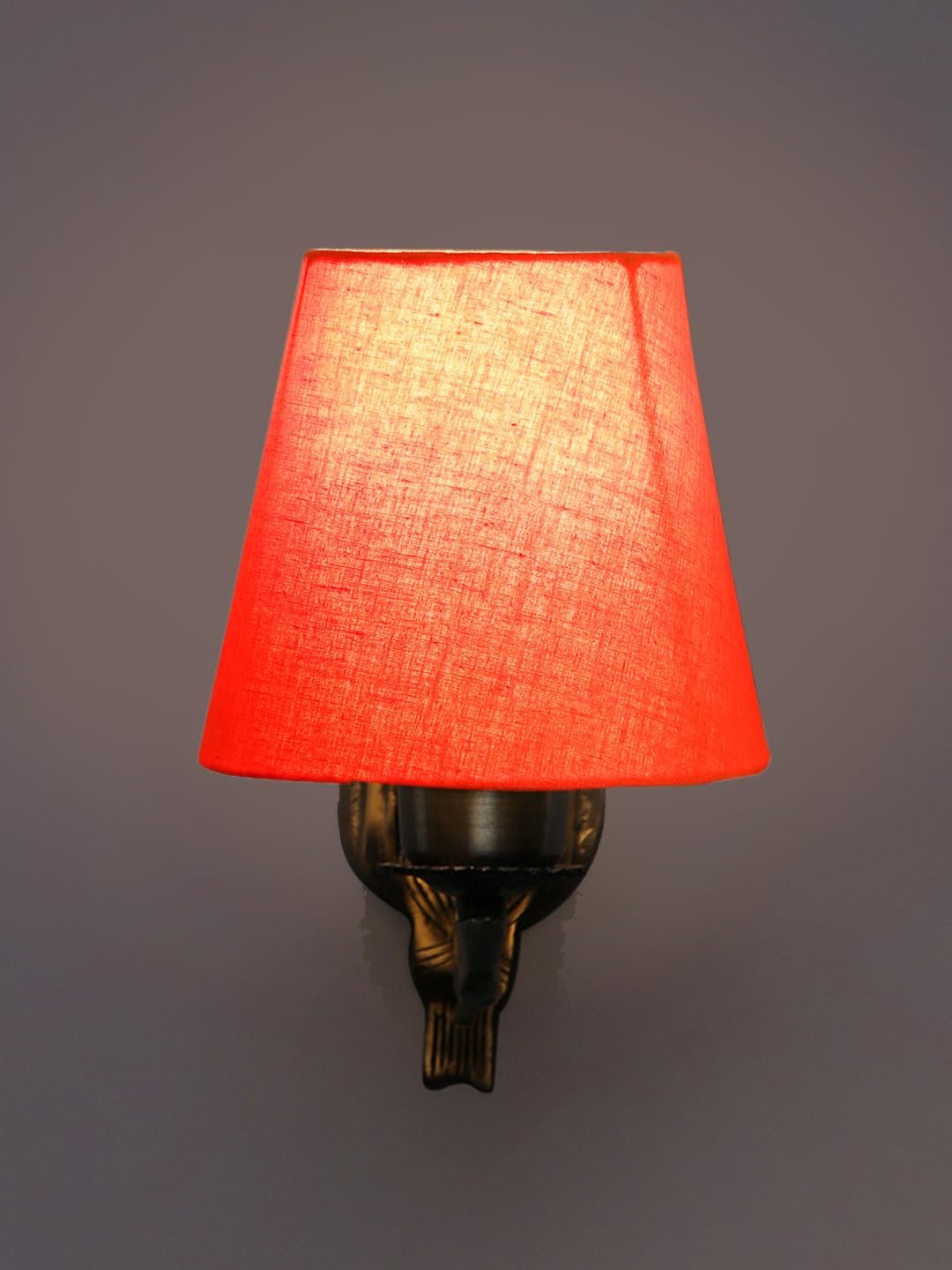 Antique Gold Wall Lamp for Office/Home/Gifting with Cotton conical Orange Shade(7x5.5x9.25) Inches