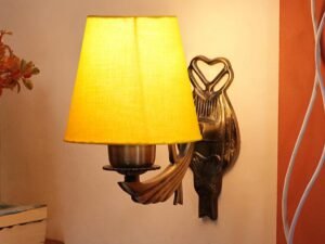 Antique Gold Wall Lamp for Office/Home/Gifting with Cotton conical Yellow Shade(7x5.5x9.25) Inches
