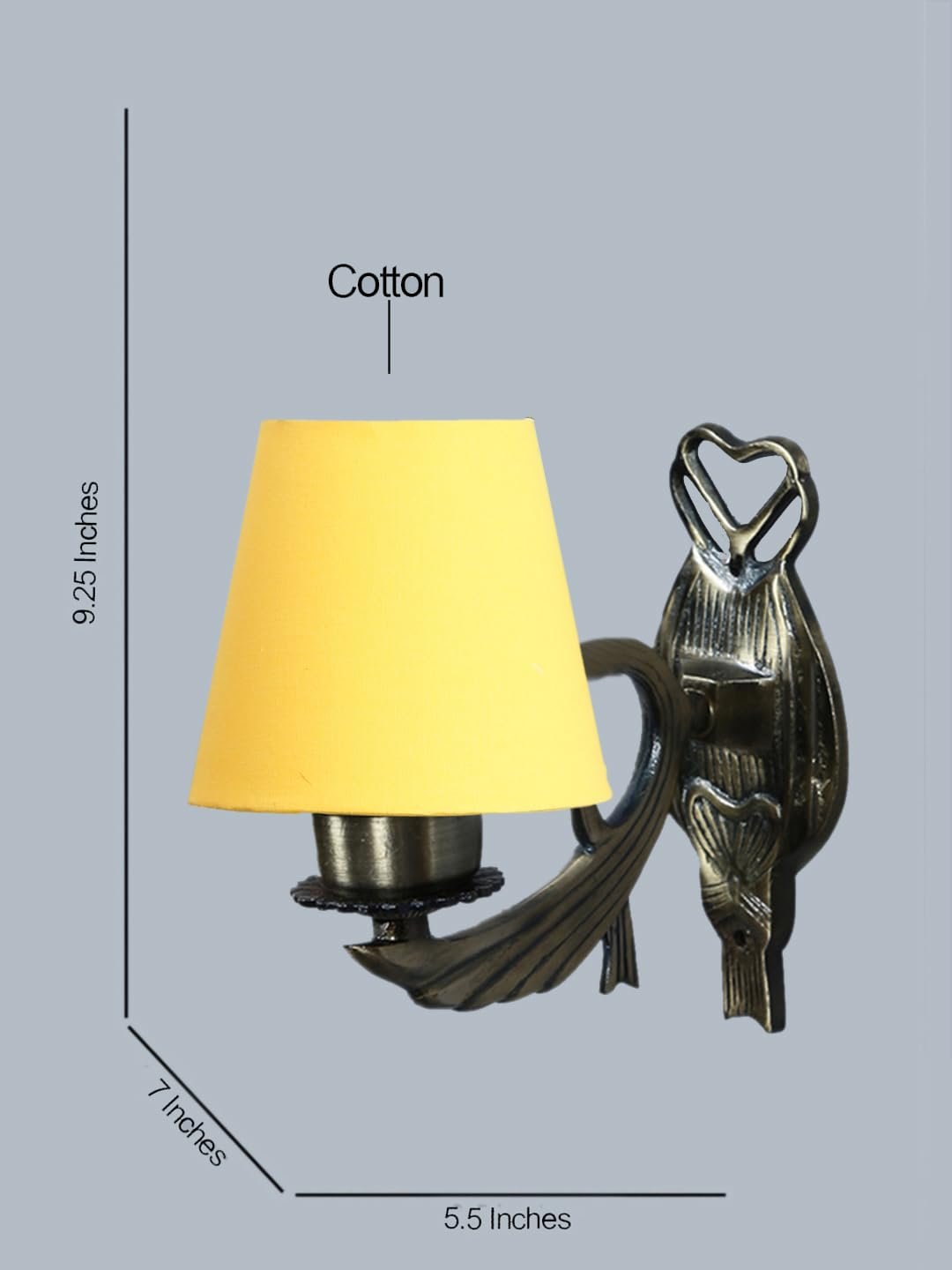 Antique Gold Wall Lamp for Office/Home/Gifting with Cotton conical Yellow Shade(7x5.5x9.25) Inches
