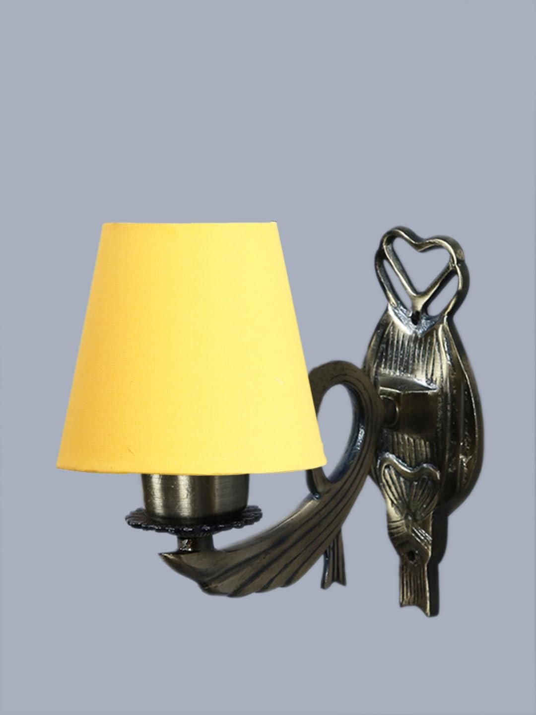 Antique Gold Wall Lamp for Office/Home/Gifting with Cotton conical Yellow Shade(7x5.5x9.25) Inches