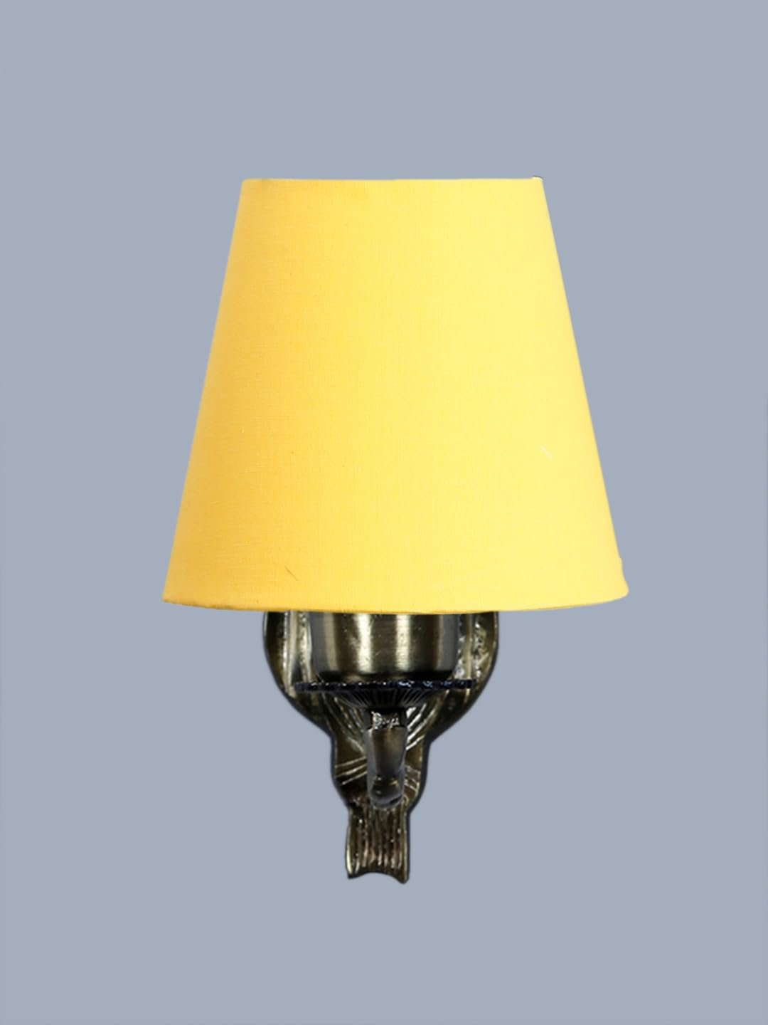 Antique Gold Wall Lamp for Office/Home/Gifting with Cotton conical Yellow Shade(7x5.5x9.25) Inches