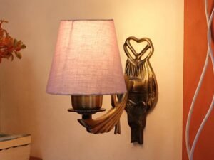 Antique Gold Wall Lamp for Office/Home/Gifting with Cotton conical Grey Shade(7x5.5x9.25) Inches