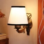 Antique Gold Wall Lamp for Office/Home/Gifting with Cotton conical White & Black Shade(7×5.5×9.25) Inches -52