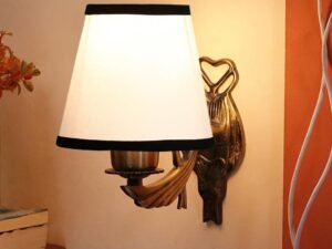 Antique Gold Wall Lamp for Office/Home/Gifting with Cotton conical White & Black Shade(7x5.5x9.25) Inches -52