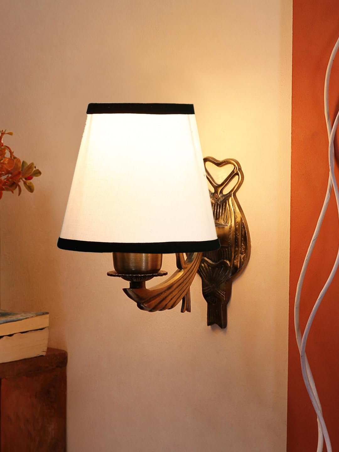 Antique Gold Wall Lamp for Office/Home/Gifting with Cotton conical White & Black Shade(7x5.5x9.25) Inches -52