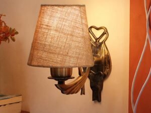 Antique Gold Wall Lamp for Office/Home/Gifting with Jute conical Beige Shade(7x5.5x9.25) Inches -53