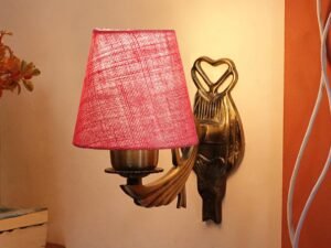 Antique Gold Wall Lamp for Office/Home/Gifting with Jute conical Pink Shade(7x5.5x9.25) Inches
