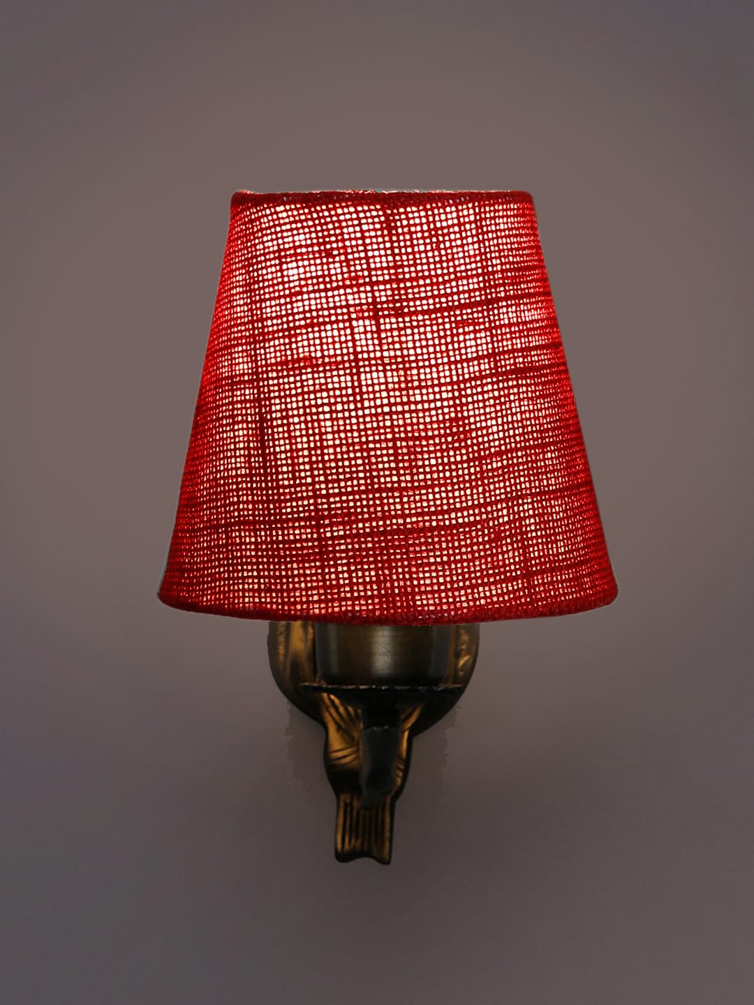 Antique Gold Wall Lamp for Office/Home/Gifting with Jute conical Maroon Shade(7x5.5x9.25) Inches