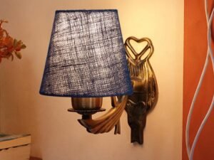 Antique Gold Wall Lamp for Office/Home/Gifting with Jute conical Blue Shade(7x5.5x9.25) Inches