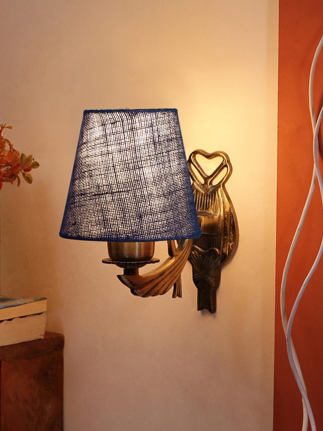 Antique Gold Wall Lamp for Office/Home/Gifting with Jute conical Blue Shade(7x5.5x9.25) Inches