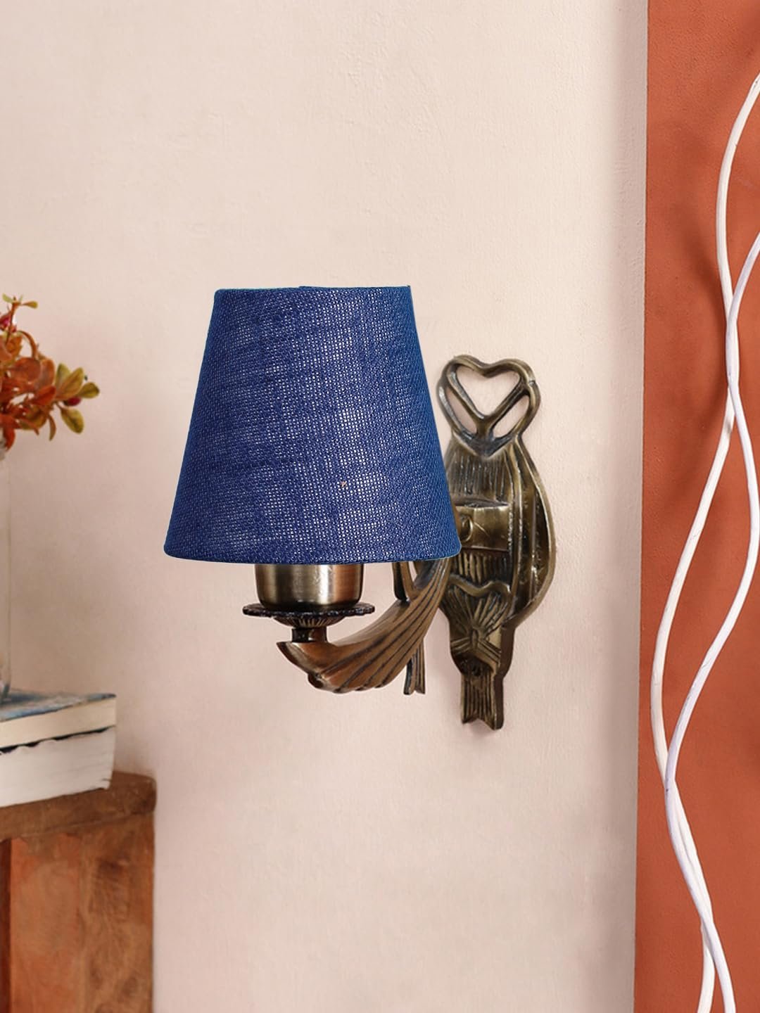 Antique Gold Wall Lamp for Office/Home/Gifting with Jute conical Blue Shade(7x5.5x9.25) Inches