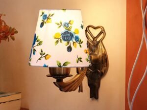 Antique Gold Wall Lamp for Office/Home/Gifting with Cotton conical Printed Shade(7x5.5x9.25) Inches -58