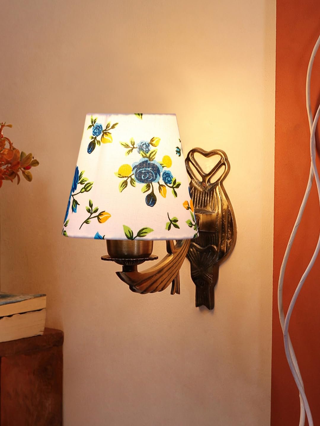 Antique Gold Wall Lamp for Office/Home/Gifting with Cotton conical Printed Shade(7x5.5x9.25) Inches -58