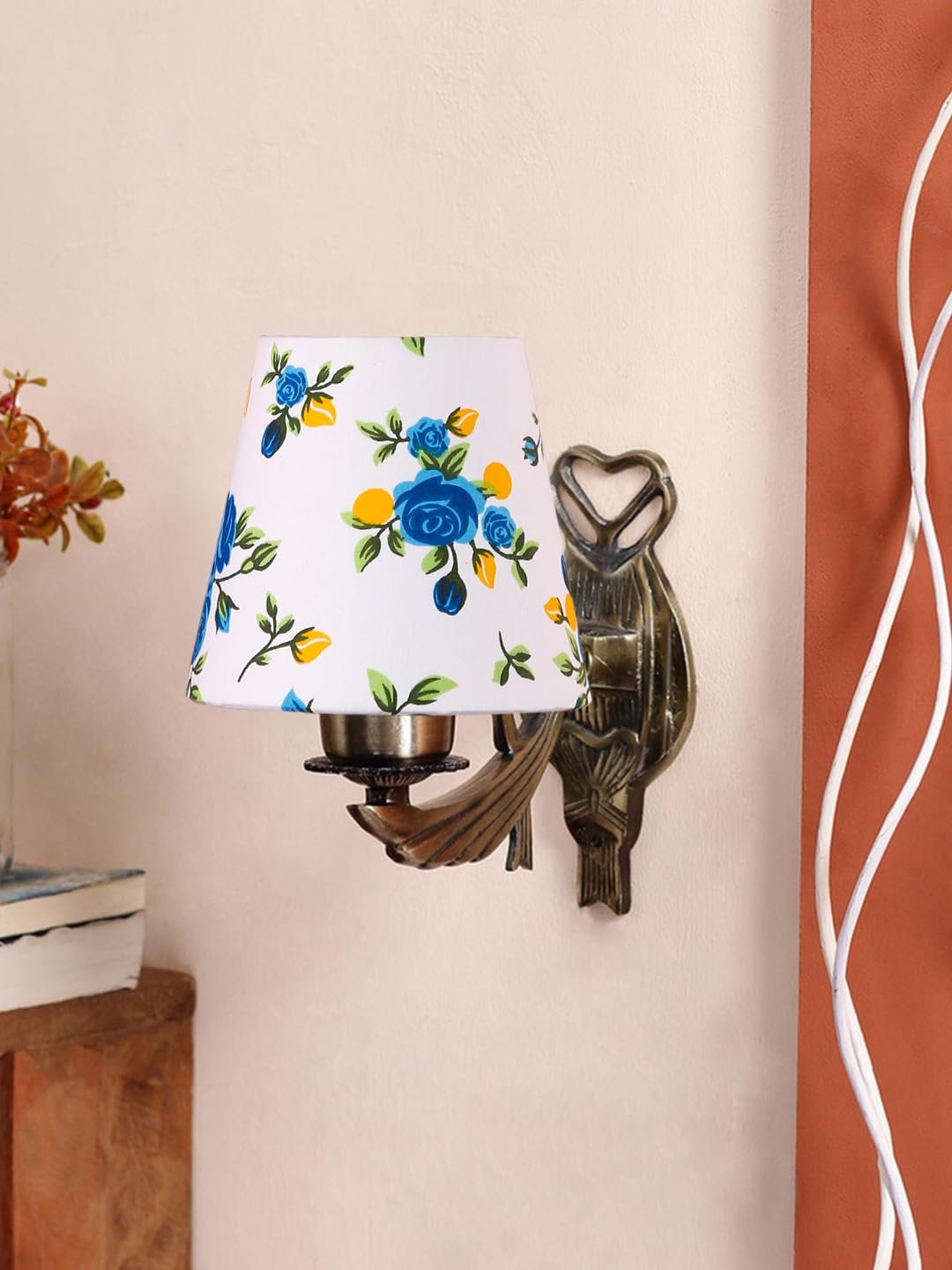 Antique Gold Wall Lamp for Office/Home/Gifting with Cotton conical Printed Shade(7x5.5x9.25) Inches -58