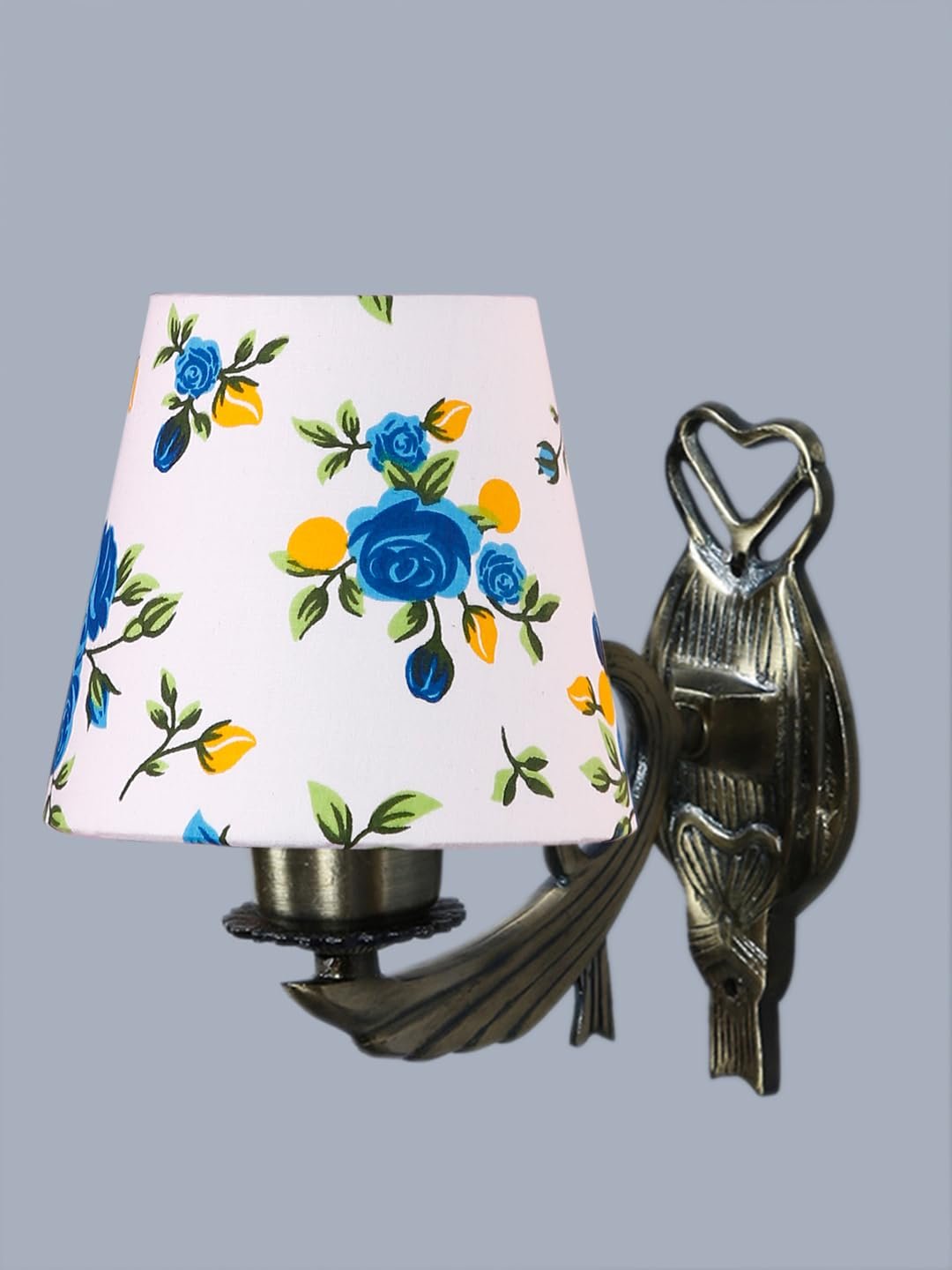 Antique Gold Wall Lamp for Office/Home/Gifting with Cotton conical Printed Shade(7x5.5x9.25) Inches -58