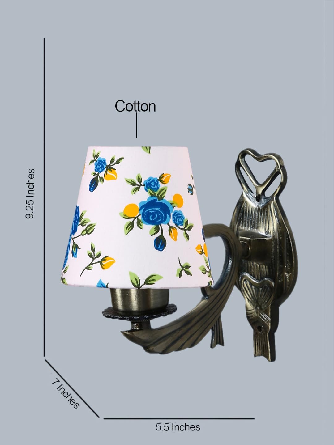 Antique Gold Wall Lamp for Office/Home/Gifting with Cotton conical Printed Shade(7x5.5x9.25) Inches -58