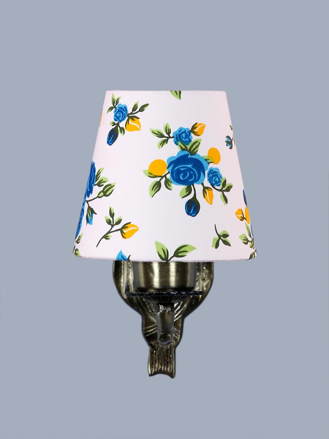 Antique Gold Wall Lamp for Office/Home/Gifting with Cotton conical Printed Shade(7x5.5x9.25) Inches -58