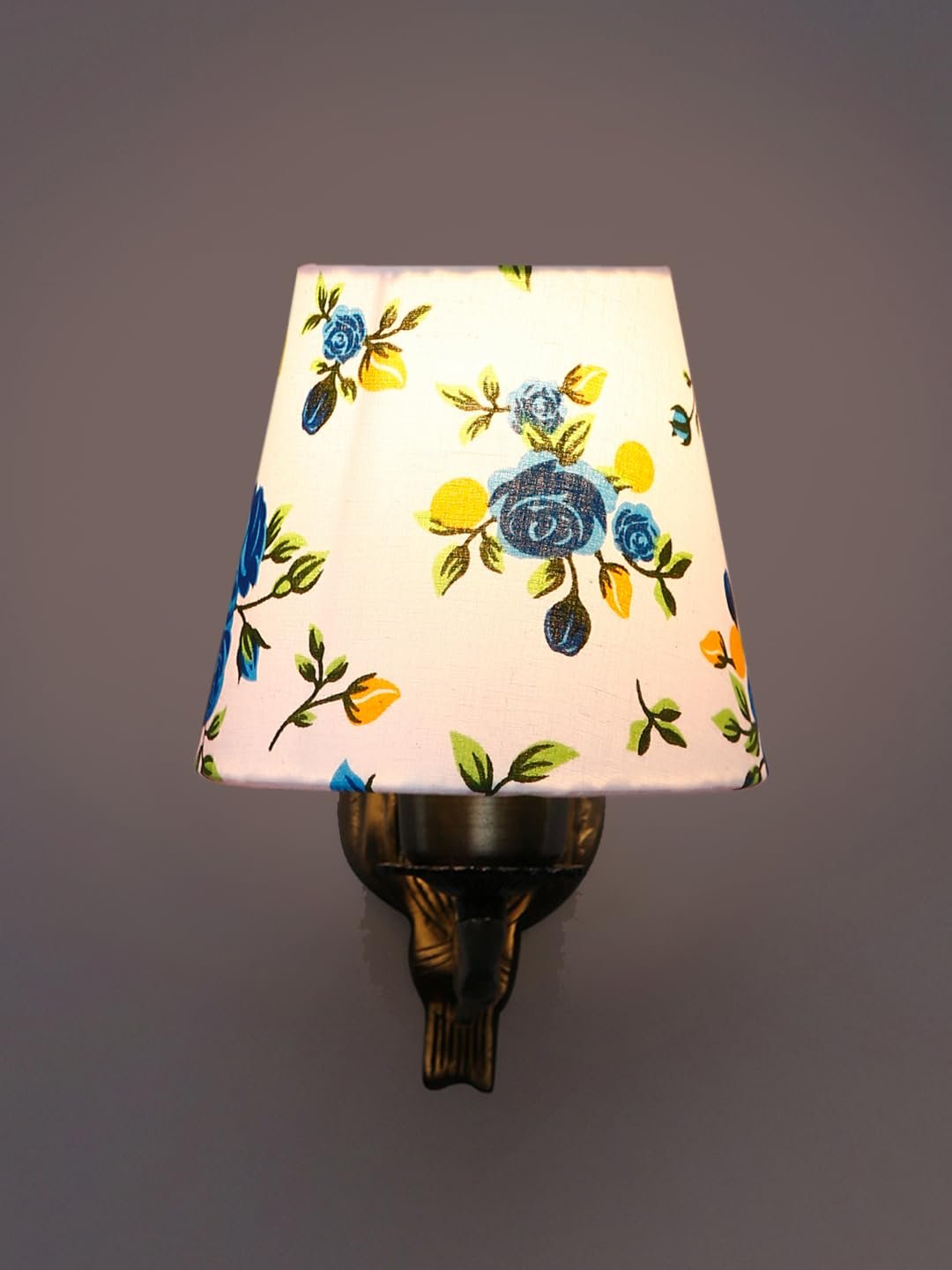 Antique Gold Wall Lamp for Office/Home/Gifting with Cotton conical Printed Shade(7x5.5x9.25) Inches -58