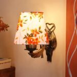 Antique Gold Wall Lamp for Office/Home/Gifting with Cotton conical Printed Shade(7×5.5×9.25) Inches -59