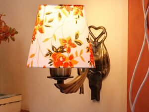 Antique Gold Wall Lamp for Office/Home/Gifting with Cotton conical Printed Shade(7x5.5x9.25) Inches -59