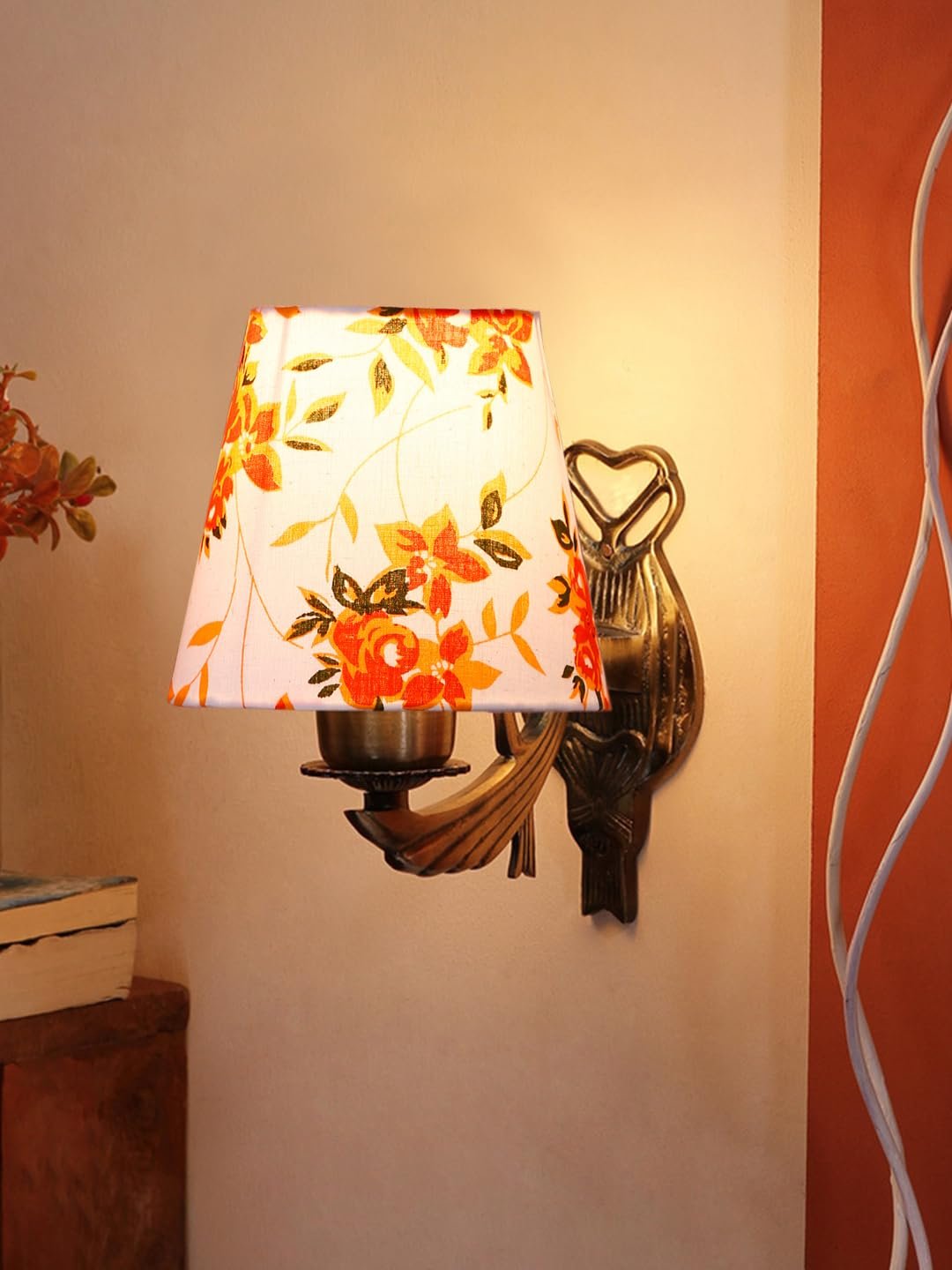 Antique Gold Wall Lamp for Office/Home/Gifting with Cotton conical Printed Shade(7x5.5x9.25) Inches -59