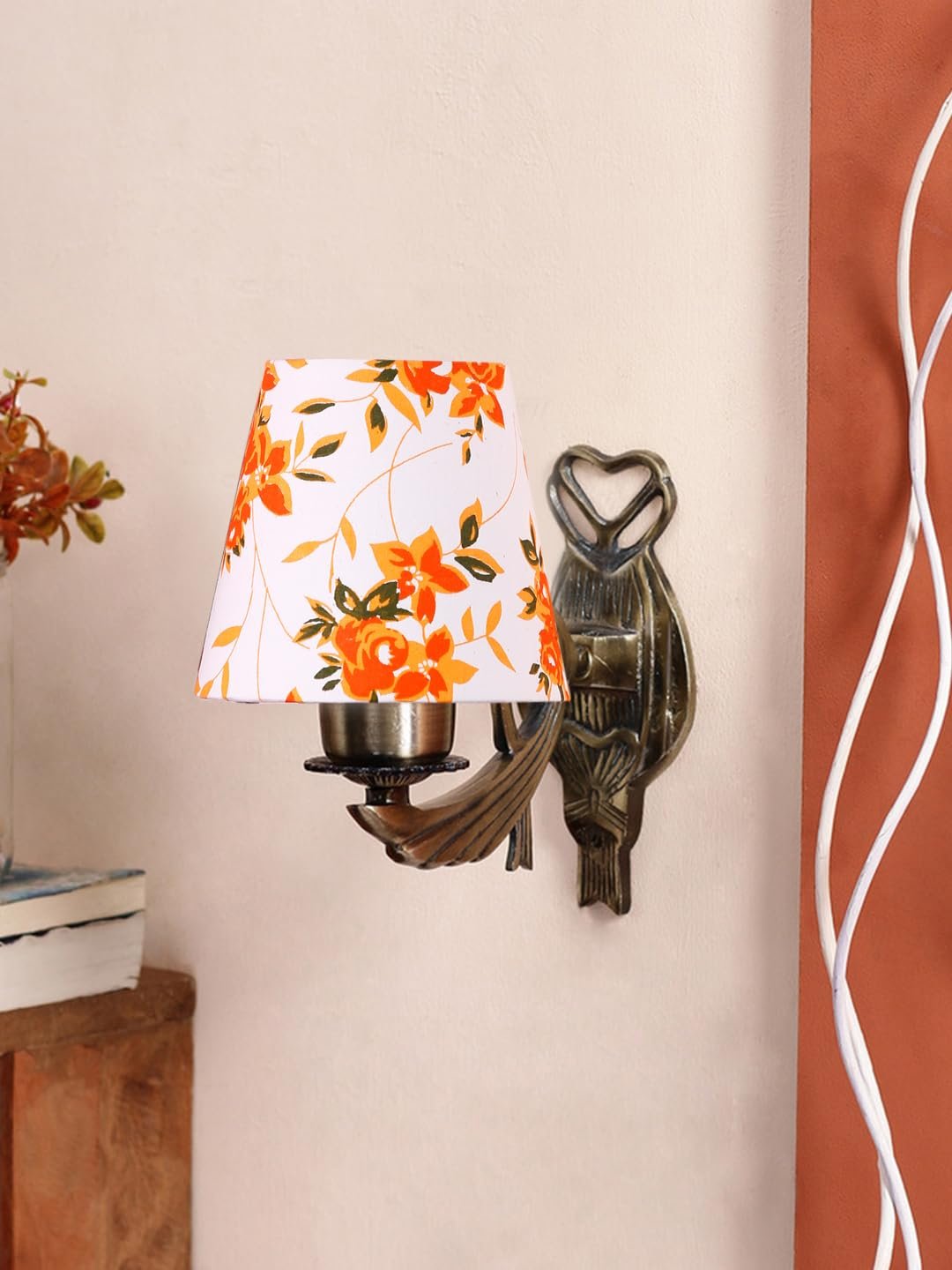 Antique Gold Wall Lamp for Office/Home/Gifting with Cotton conical Printed Shade(7x5.5x9.25) Inches -59