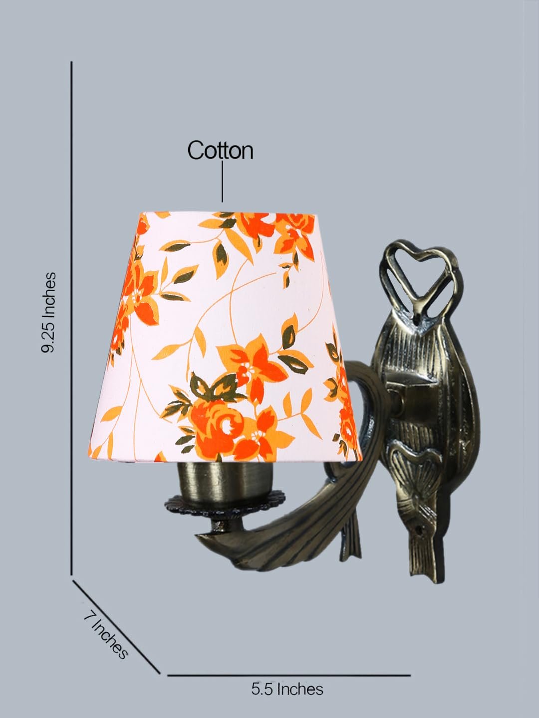 Antique Gold Wall Lamp for Office/Home/Gifting with Cotton conical Printed Shade(7x5.5x9.25) Inches -59