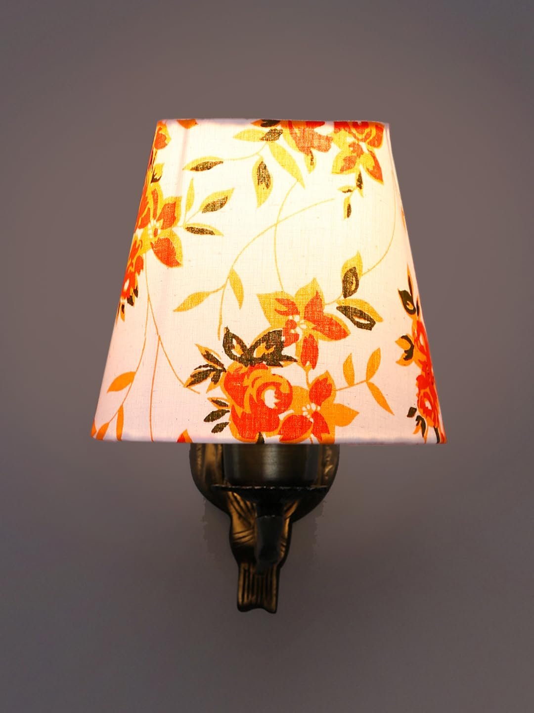 Antique Gold Wall Lamp for Office/Home/Gifting with Cotton conical Printed Shade(7x5.5x9.25) Inches -59