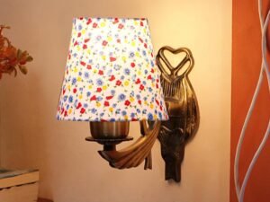Antique Gold Wall Lamp for Office/Home/Gifting with Cotton conical Printed Shade(7x5.5x9.25) Inches -60