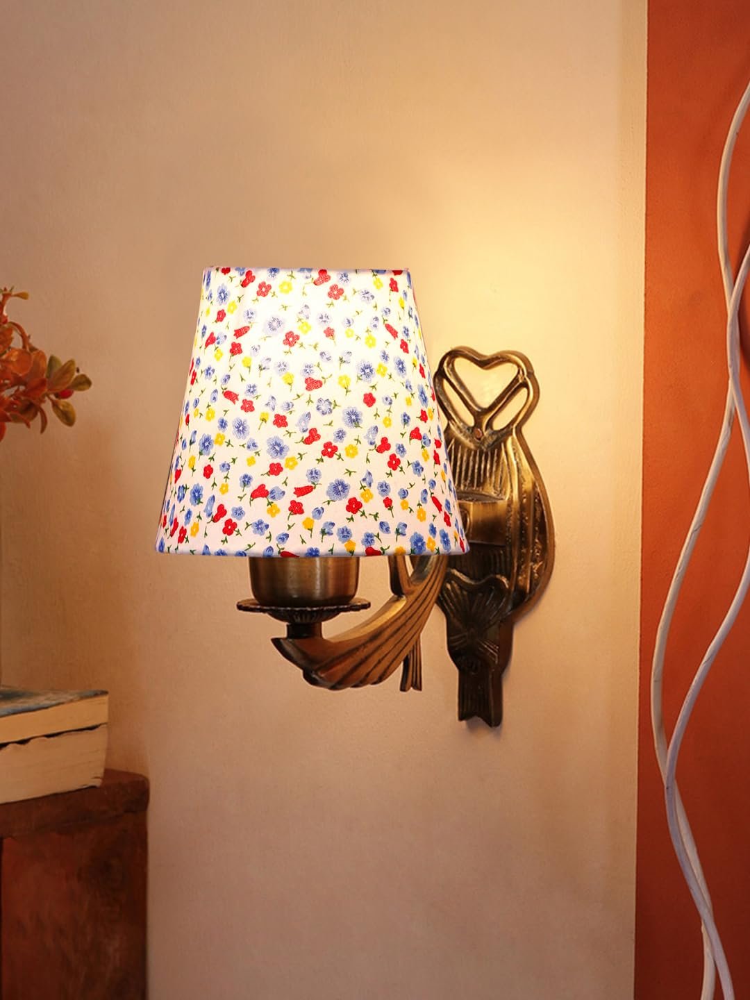 Antique Gold Wall Lamp for Office/Home/Gifting with Cotton conical Printed Shade(7x5.5x9.25) Inches -60
