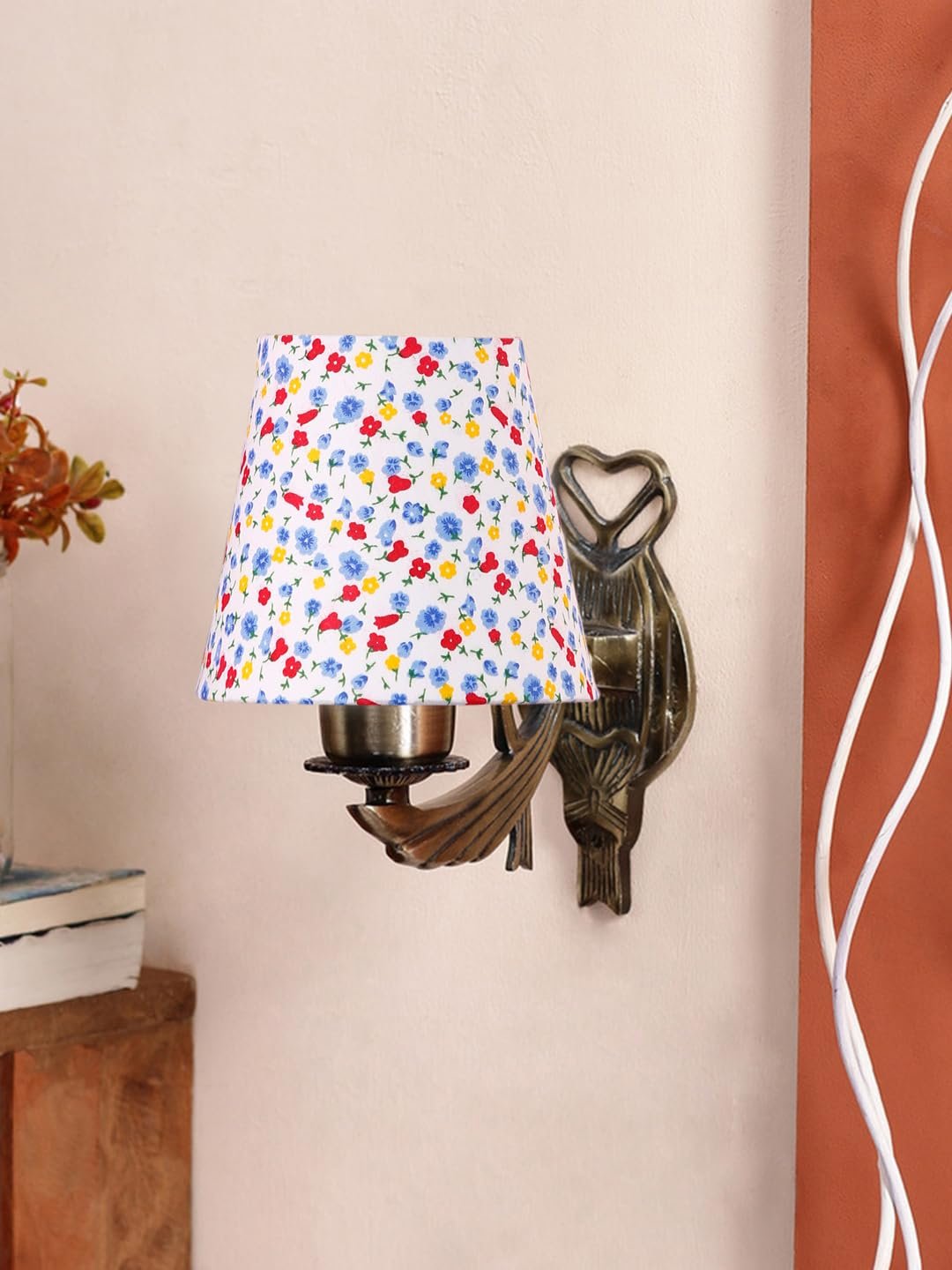 Antique Gold Wall Lamp for Office/Home/Gifting with Cotton conical Printed Shade(7x5.5x9.25) Inches -60