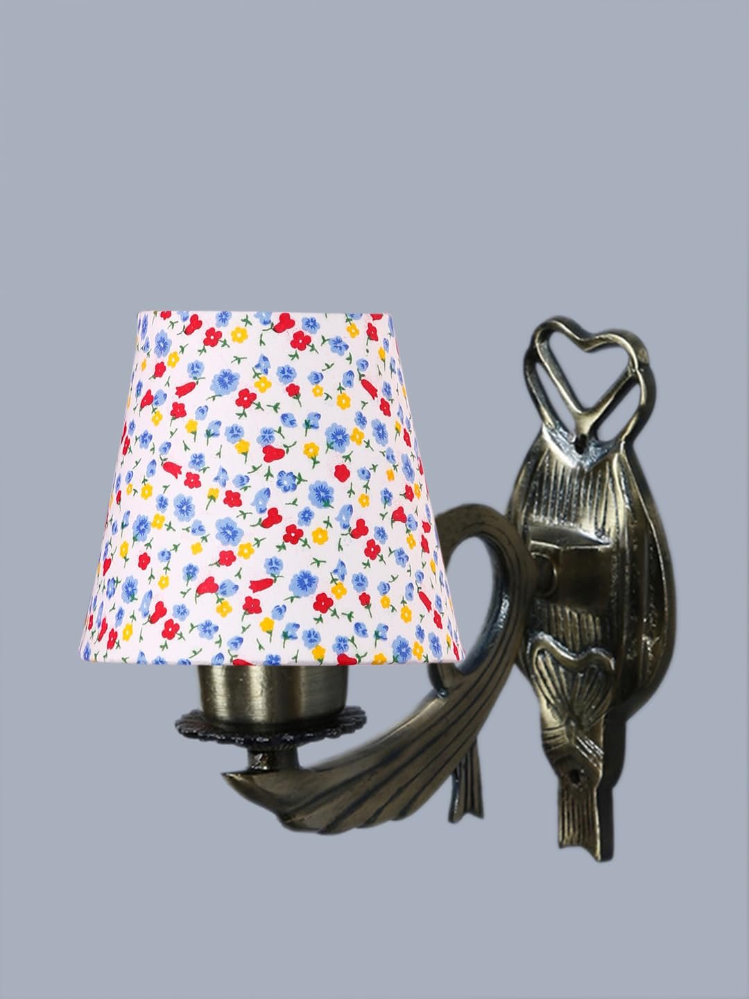 Antique Gold Wall Lamp for Office/Home/Gifting with Cotton conical Printed Shade(7x5.5x9.25) Inches -60
