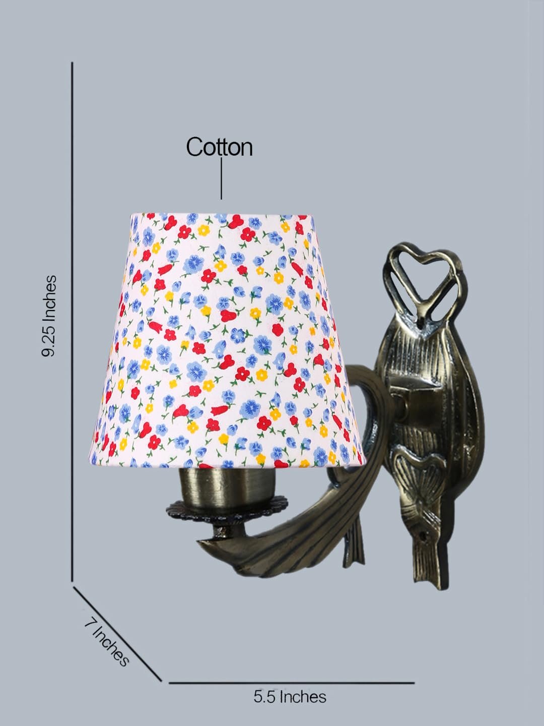 Antique Gold Wall Lamp for Office/Home/Gifting with Cotton conical Printed Shade(7x5.5x9.25) Inches -60