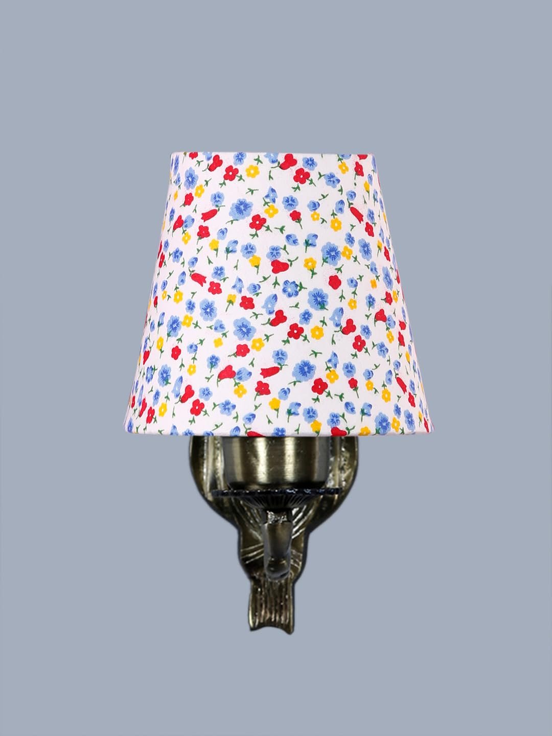 Antique Gold Wall Lamp for Office/Home/Gifting with Cotton conical Printed Shade(7x5.5x9.25) Inches -60