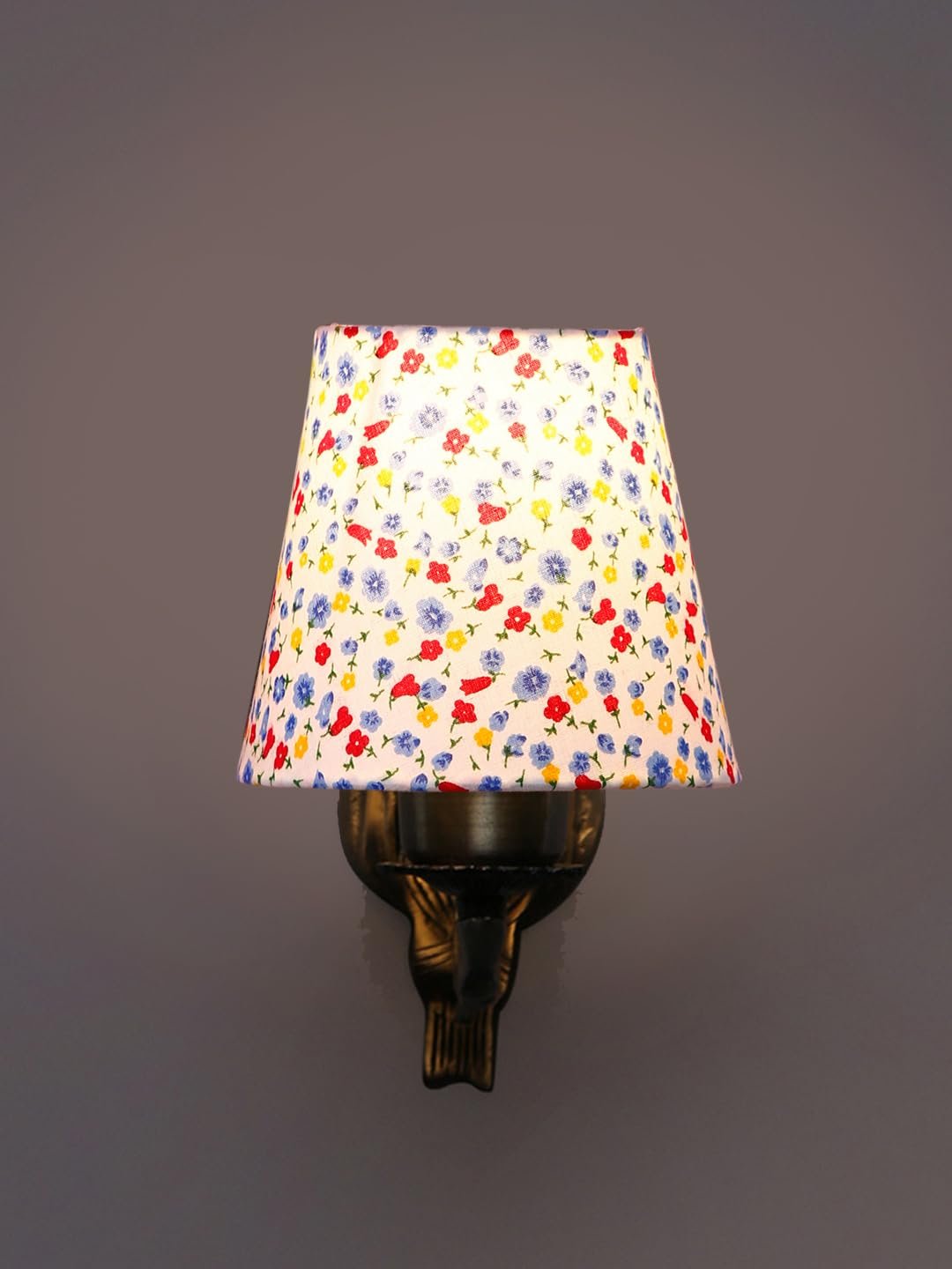 Antique Gold Wall Lamp for Office/Home/Gifting with Cotton conical Printed Shade(7x5.5x9.25) Inches -60
