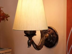 Antique Gold Wall Lamp for Office/Home/Gifting with Cotton conical Off-White Shade(7x5.5x9.25) Inches -61