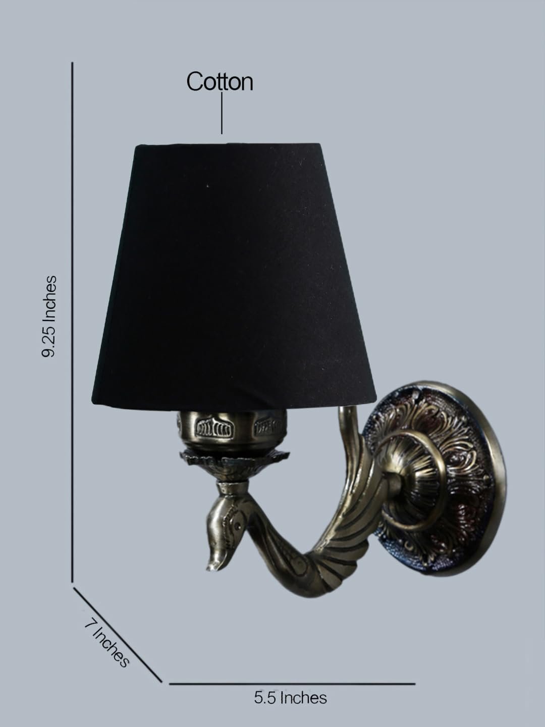 Antique Gold Wall Lamp for Office/Home/Gifting with Cotton conical Black Shade(7x5.5x9.25) Inches -62