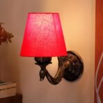Antique Gold Wall Lamp for Office/Home/Gifting with Cotton conical Red Shade(7×5.5×9.25) Inches -63